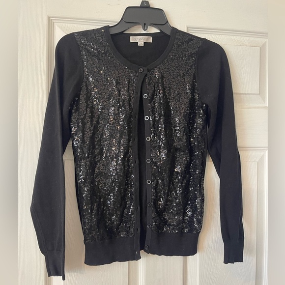 Girls Sequin button down sweater- black size 14 - Picture 1 of 4